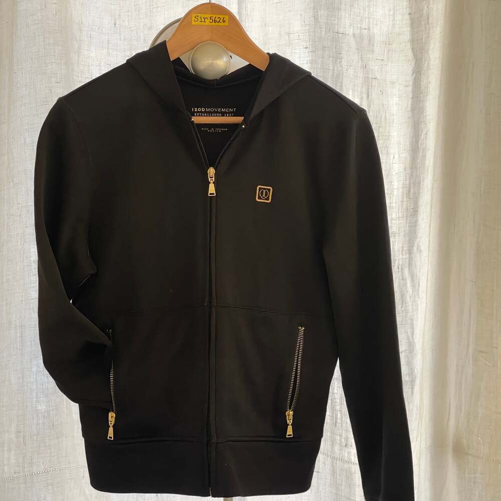 Izod Sweater Womens Medium Black Full Zip Hoodie movement classic
